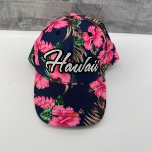 Hawaii Souvenir Baseball Cap Navy Blue Pink Hibiscus Floral Tropical Hat
